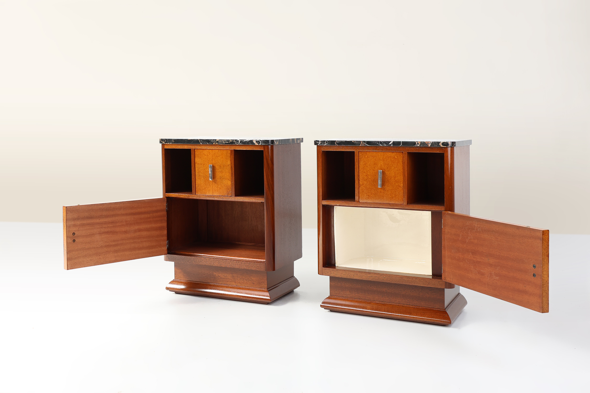Pair of French Art Deco nightstand with stunning marble tops, 1920sthumbnail
